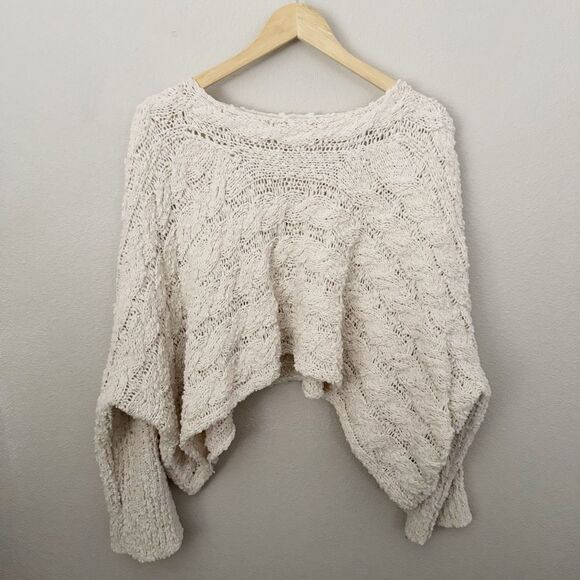 POL Sweaters - POL | Cableknit Long Sleeve Round Neck Semi Cropped Sweater Cream | Large